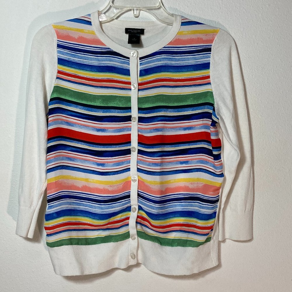 Ann Taylor Rainbow Stripe Cardigan